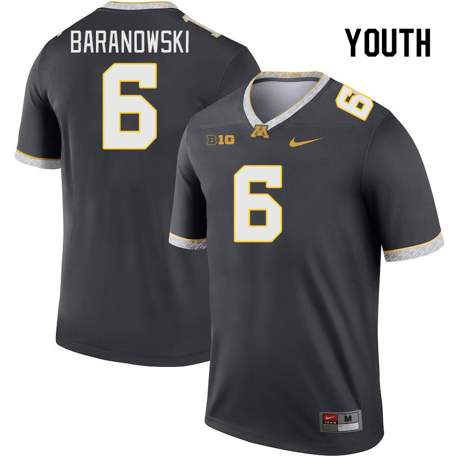 Youth #6 Maverick Baranowski Minnesota Golden Gophers College Football Jerseys Stitched-Charcoal - Click Image to Close